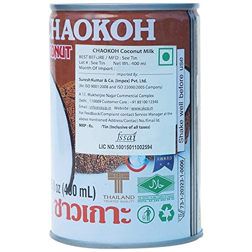 Pack of eight Chaokoh Coconut Milk cans offers convenient bulk for meal prep and family cooking.