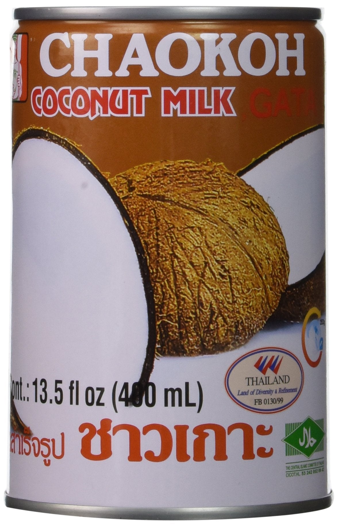 Chaokoh coconut milk 13.5 oz can pack3 — creamy base for curries and desserts.