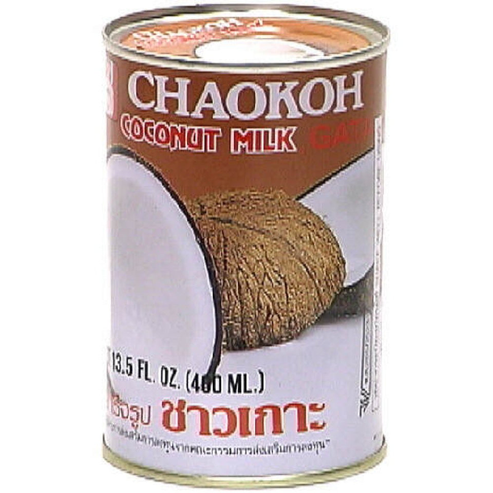 Chaokoh Coconut Milk pours smoothly from the can, enhancing curries and soups.