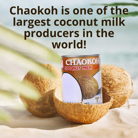 Chaokoh unsweetened coconut milk in a pot; enhances curries and soups