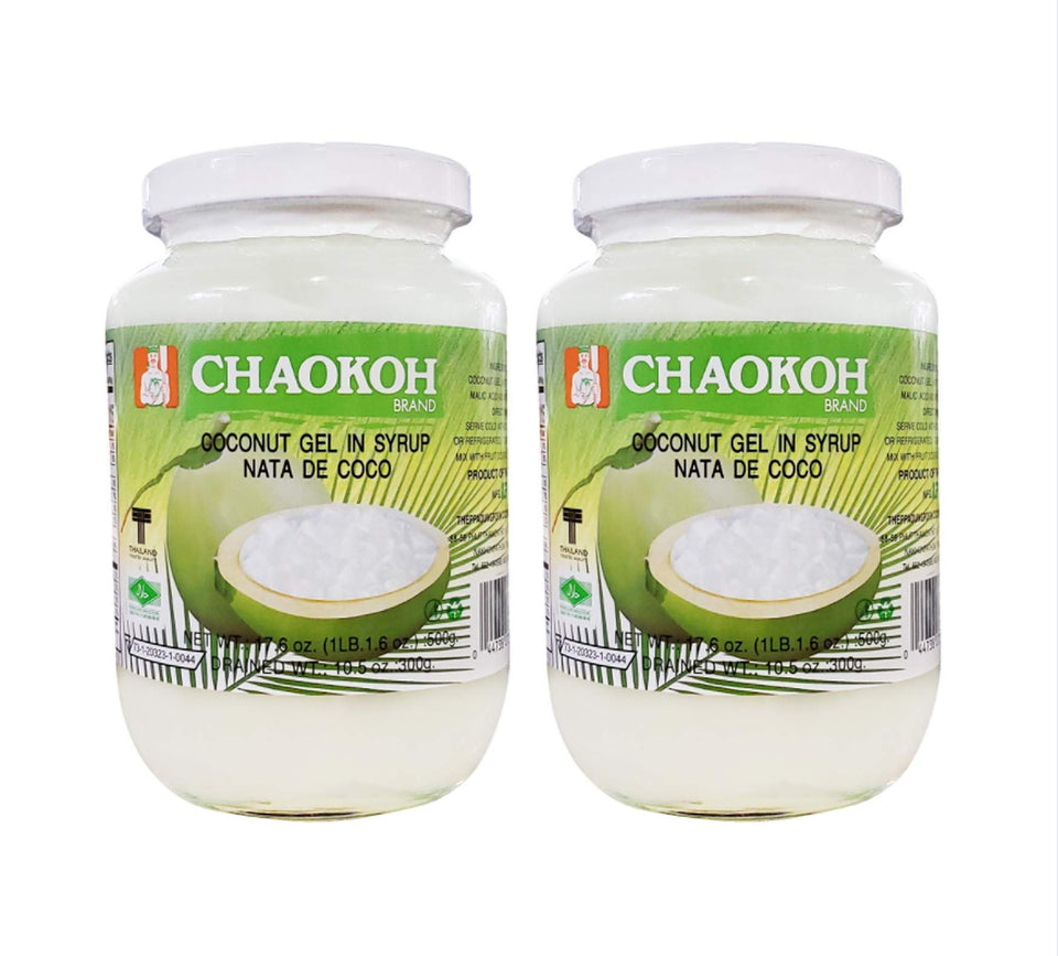 Chaokoh Nata de Coco bottle in syrup, a versatile dessert ingredient.