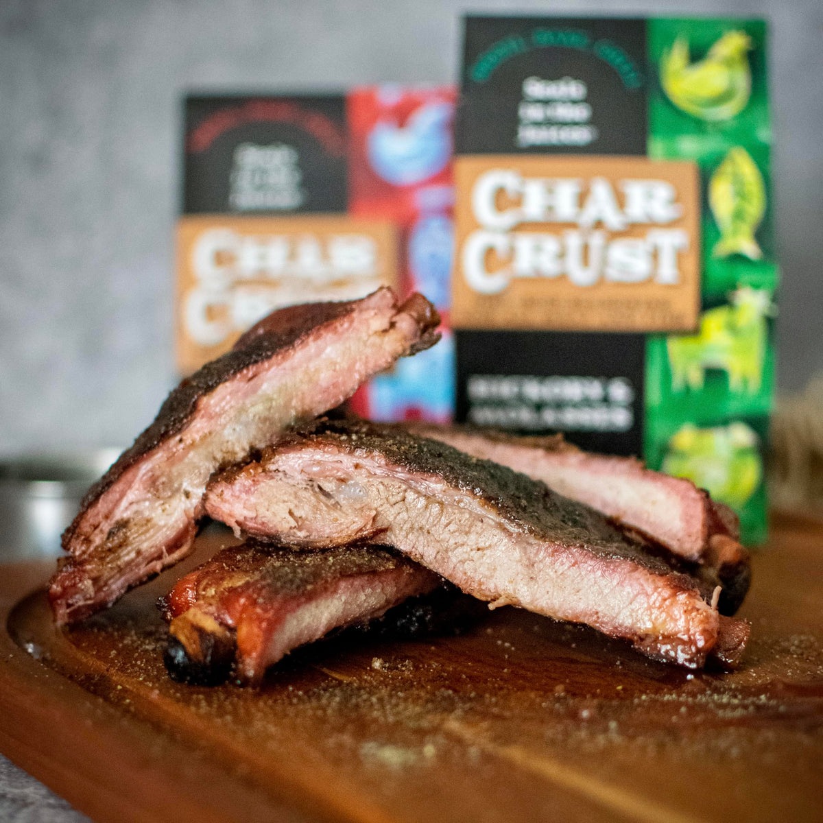 Char Crust All American Barbecue rub bottle for classic backyard flavor.