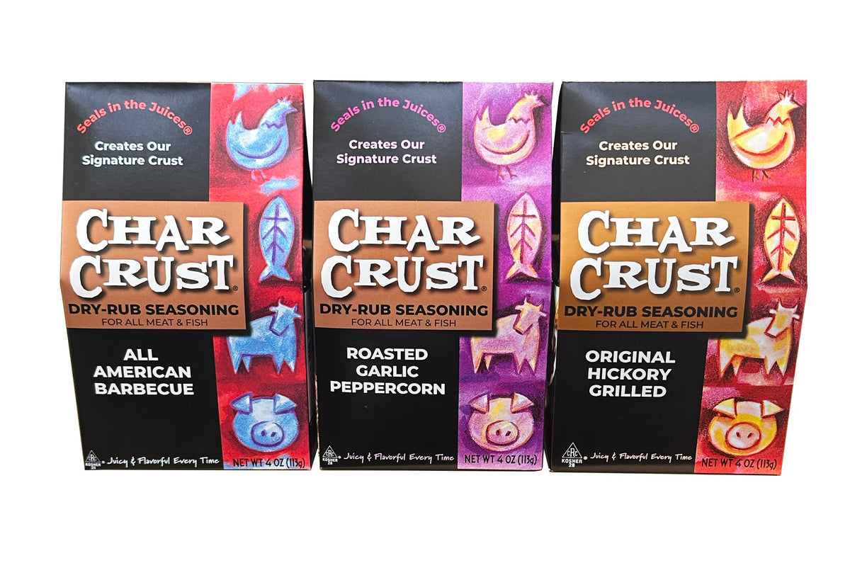 Char Crust All American BBQ 4oz pouch enhances juicy steaks with bold crust.
