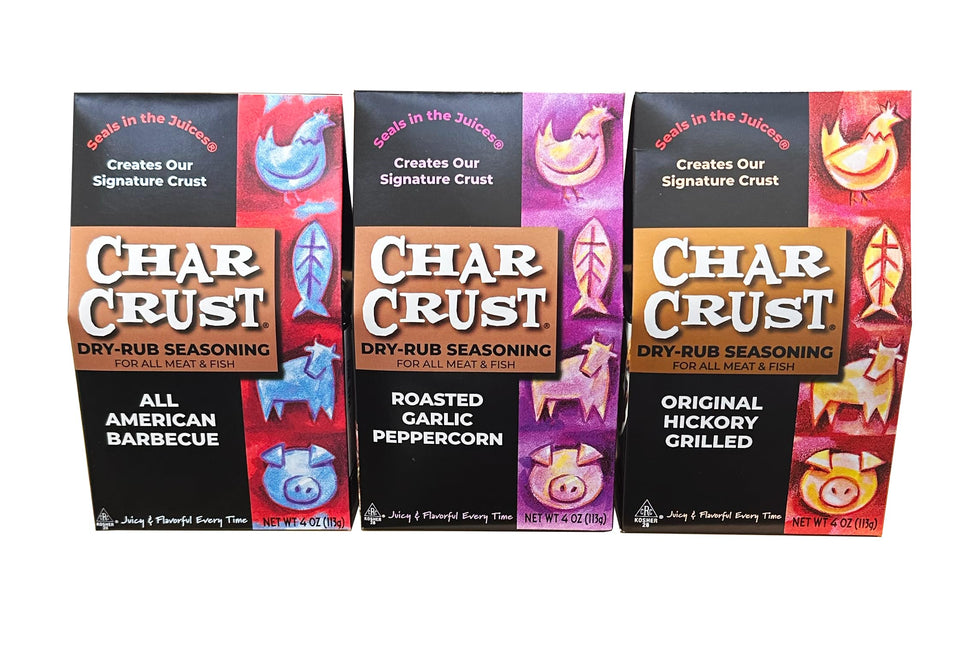 Char Crust All American BBQ 4oz pouch enhances juicy steaks with bold crust.