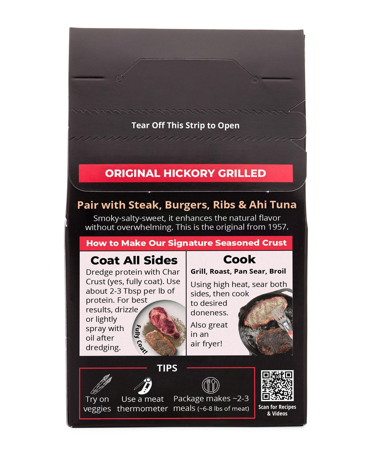 Char Crust Original Hickory Grilled burger-ready seasoning boosts flavor and juiciness.