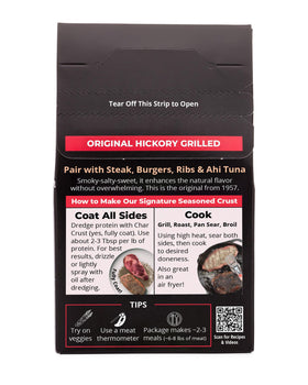 Char Crust Original Hickory Grilled burger-ready seasoning boosts flavor and juiciness.