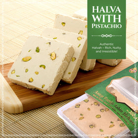 Chargio Halvah Pistachio close-up highlighting pistachio pieces for snacking