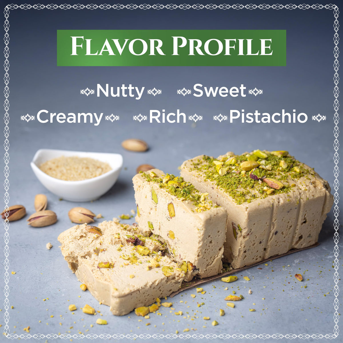 Chargio Halvah Pistachio texture close-up with velvety tahini blend