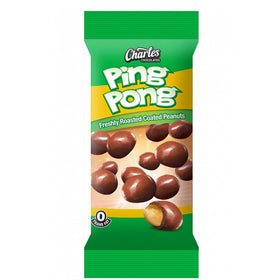 Charles Chocolates Ping Pong chocolate-coated peanuts closeup, showing rich coating for snacking