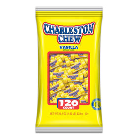 Charleston Chew vanilla nougat bar with chocolate coating, a chewy snack option