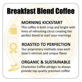 Charleston Coffee Roasters Breakfast Blend cup shows crisp citrus and balanced flavor