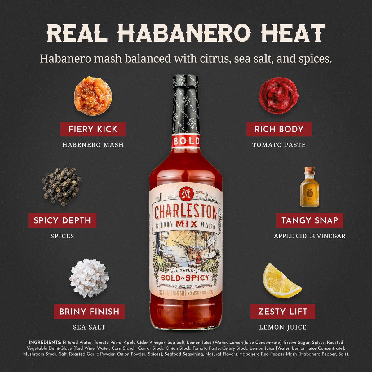 Charleston Mix Bold & Spicy displayed in pair bottles, ideal for entertaining
