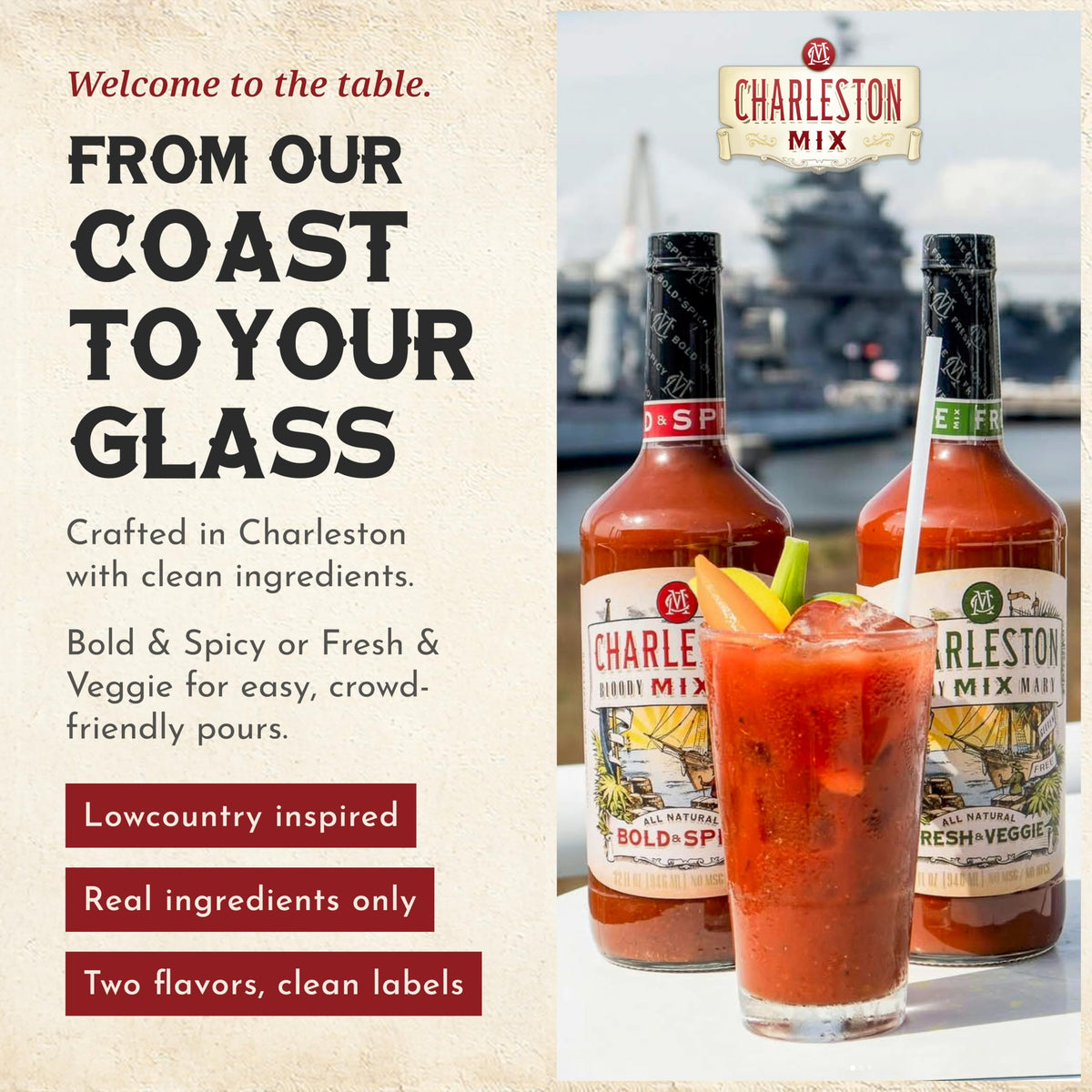 Cocktail being poured with Charleston Mix, versatile for flavorful drinks