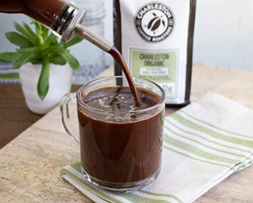 Charleston Organic Ground Coffee steaming cup scent inspires morning rituals.