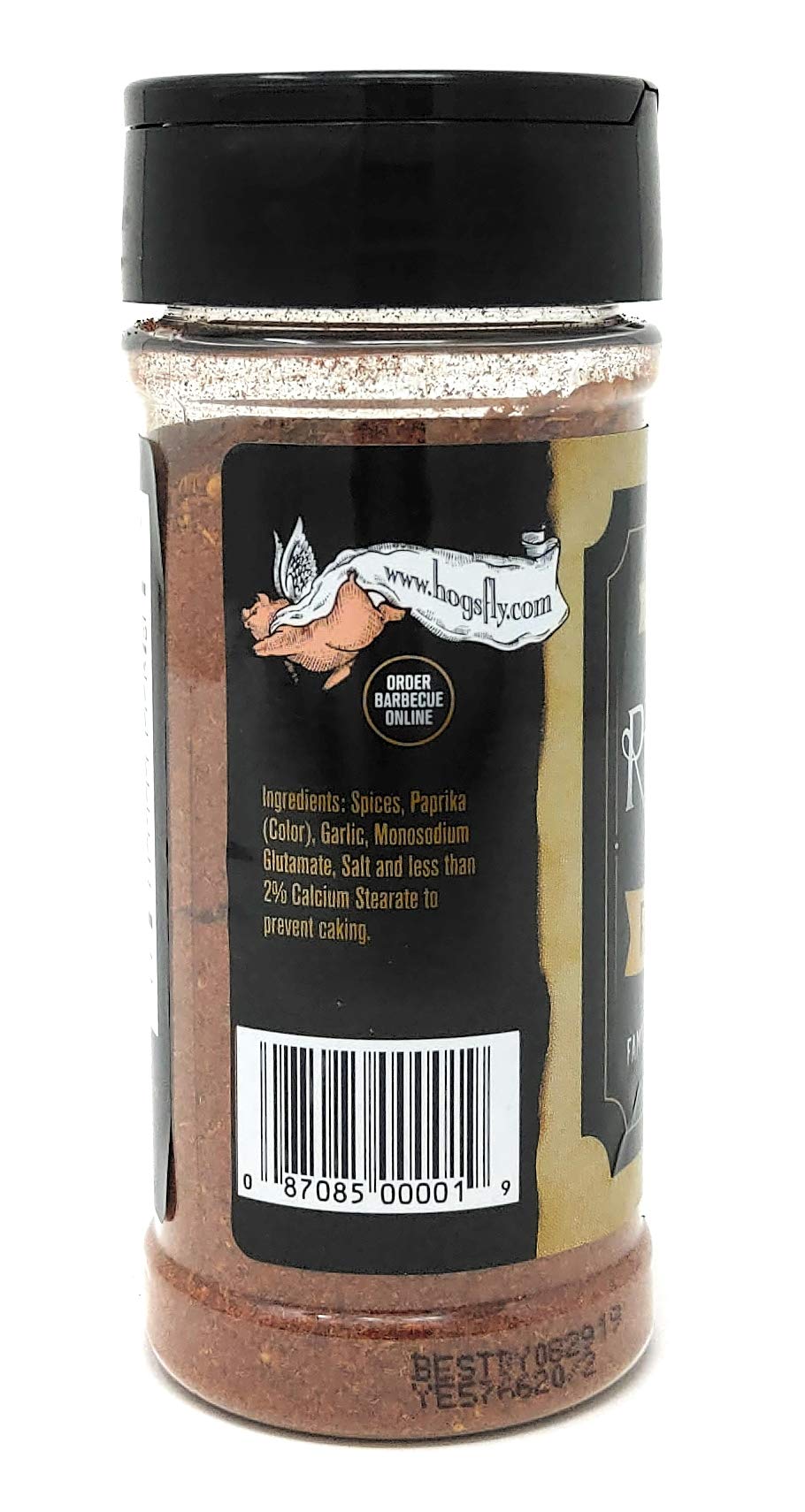 Close-up of Charlie Vergos Rendezvous dry rub jar delivering rich spice for grilling.