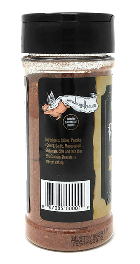 Close-up of Charlie Vergos Rendezvous dry rub jar delivering rich spice for grilling.