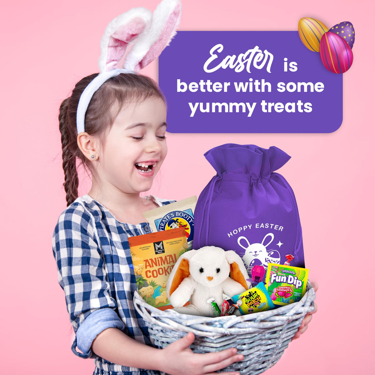 Charmed Crates Easter bunny plush: cuddly companion included in the basket.