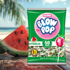 Charms Watermelon 50-count bag, convenient bulk candy for parties and gifts.