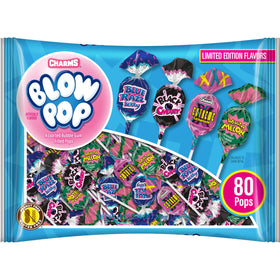 Charms Blow Pop Black Cherry with gum center—shared delight for gatherings.