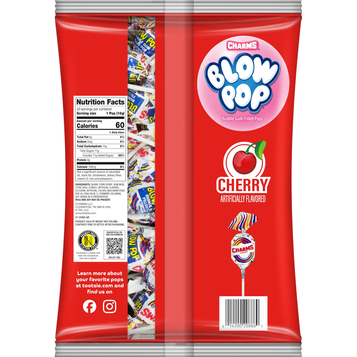 Charms Blow Pop individually wrapped, preserves freshness for on-the-go snacking.