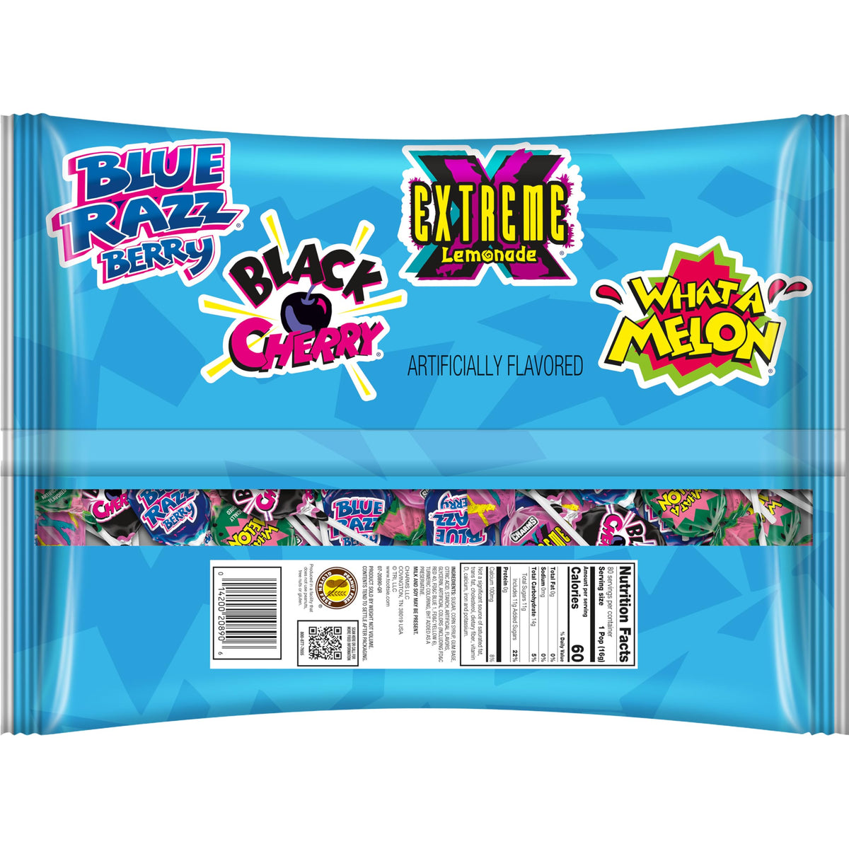 Charms Blow Pop What A Melon with gum center—fruity refreshment for kids.