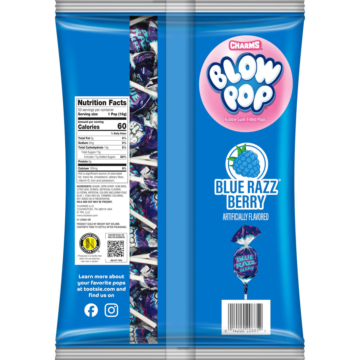 Cross-section view of Charms Blow Pops showing candy shell and gum core.