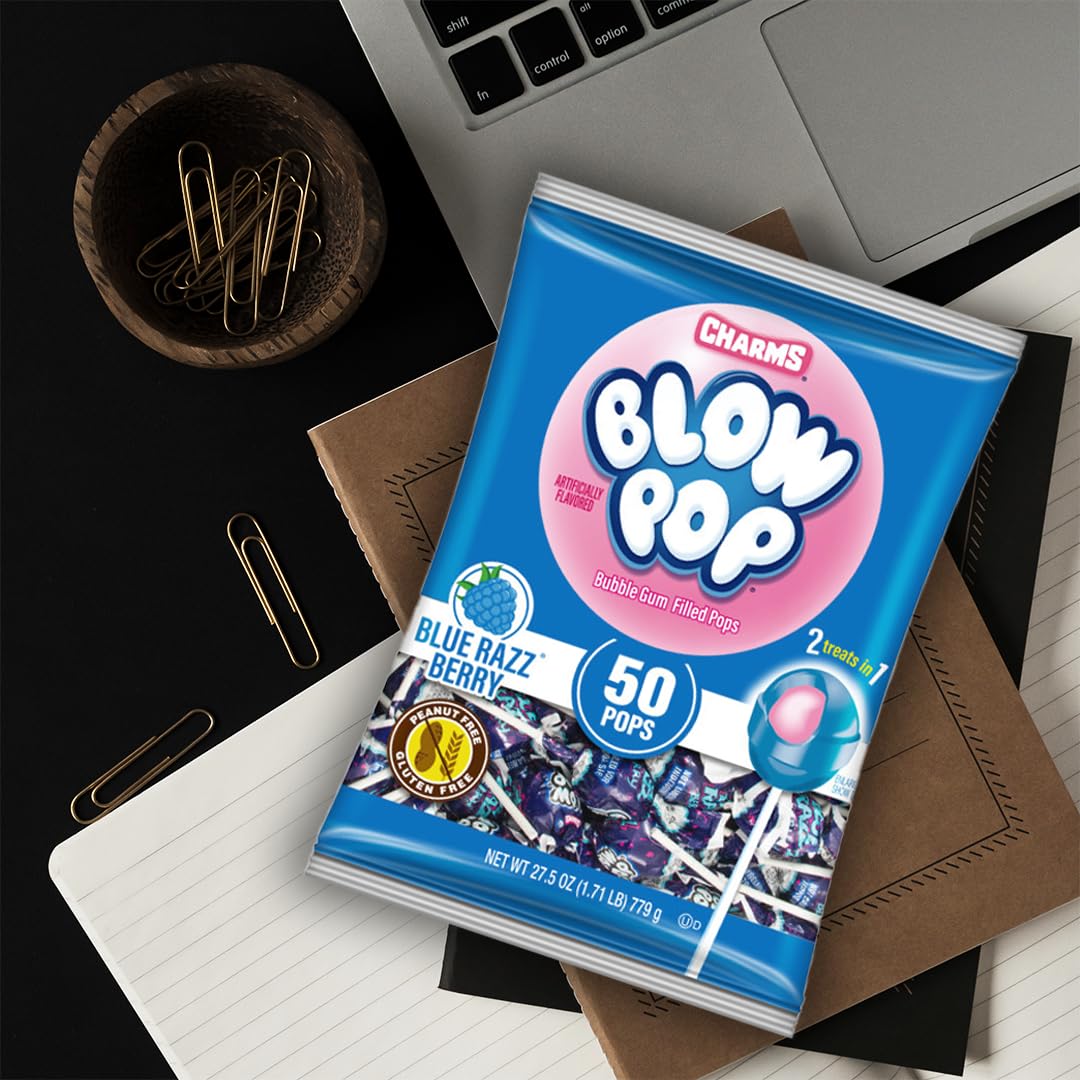 Charms Blow Pops labeled peanut-free and gluten-free for allergy-conscious snacking.