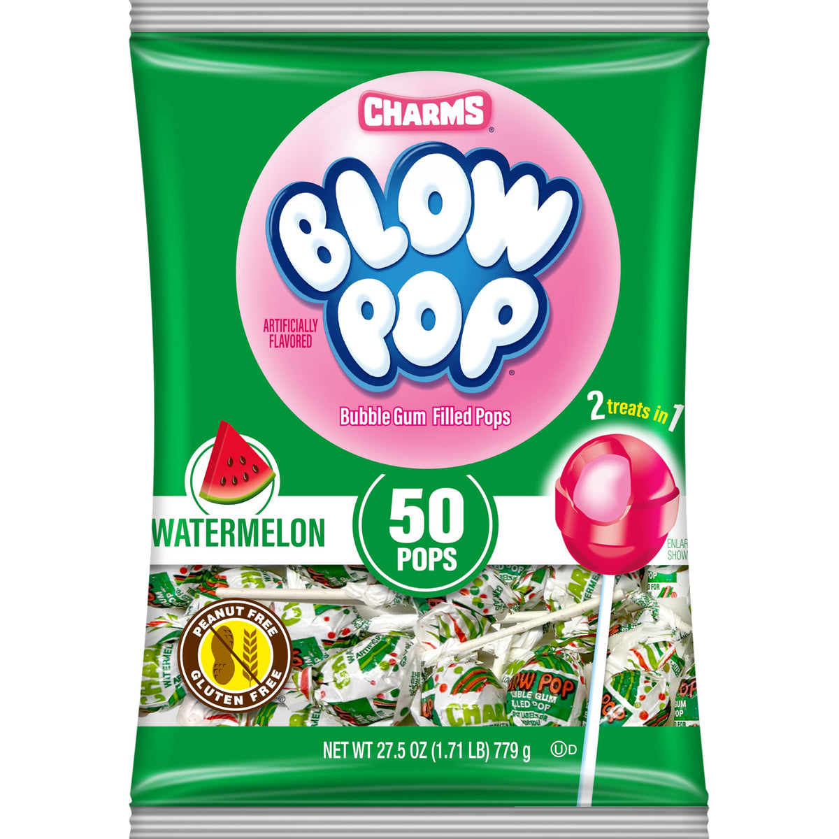 Charms Blow Pops Watermelon shell close-up, ideal for party favors.