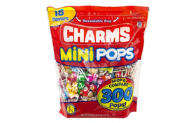 Charms Mini Pops colorful bag showcasing assorted lollipops for parties and favors.