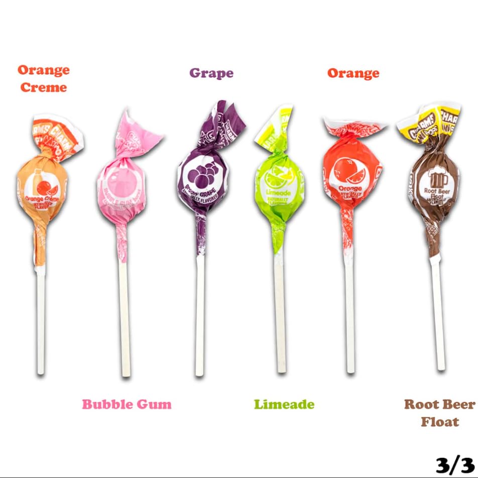 Charms Mini Pops Watermelon flavor offers a refreshing fruit candy option.