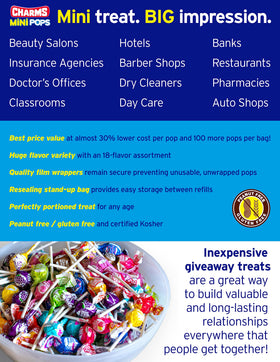 Charms Mini Pops individually wrapped for freshness and portability.