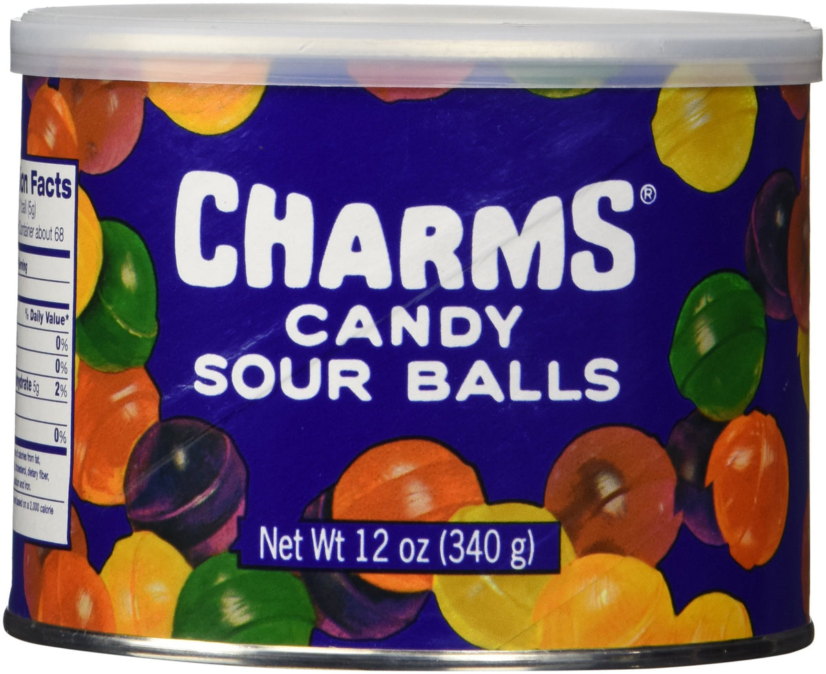Charms Sour Balls hard candy 12-piece case with tangy fruit flavors for snacking.