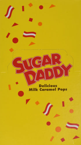 Charms Sugar Daddy Pops milk caramel closeup, rich flavor at every bite.