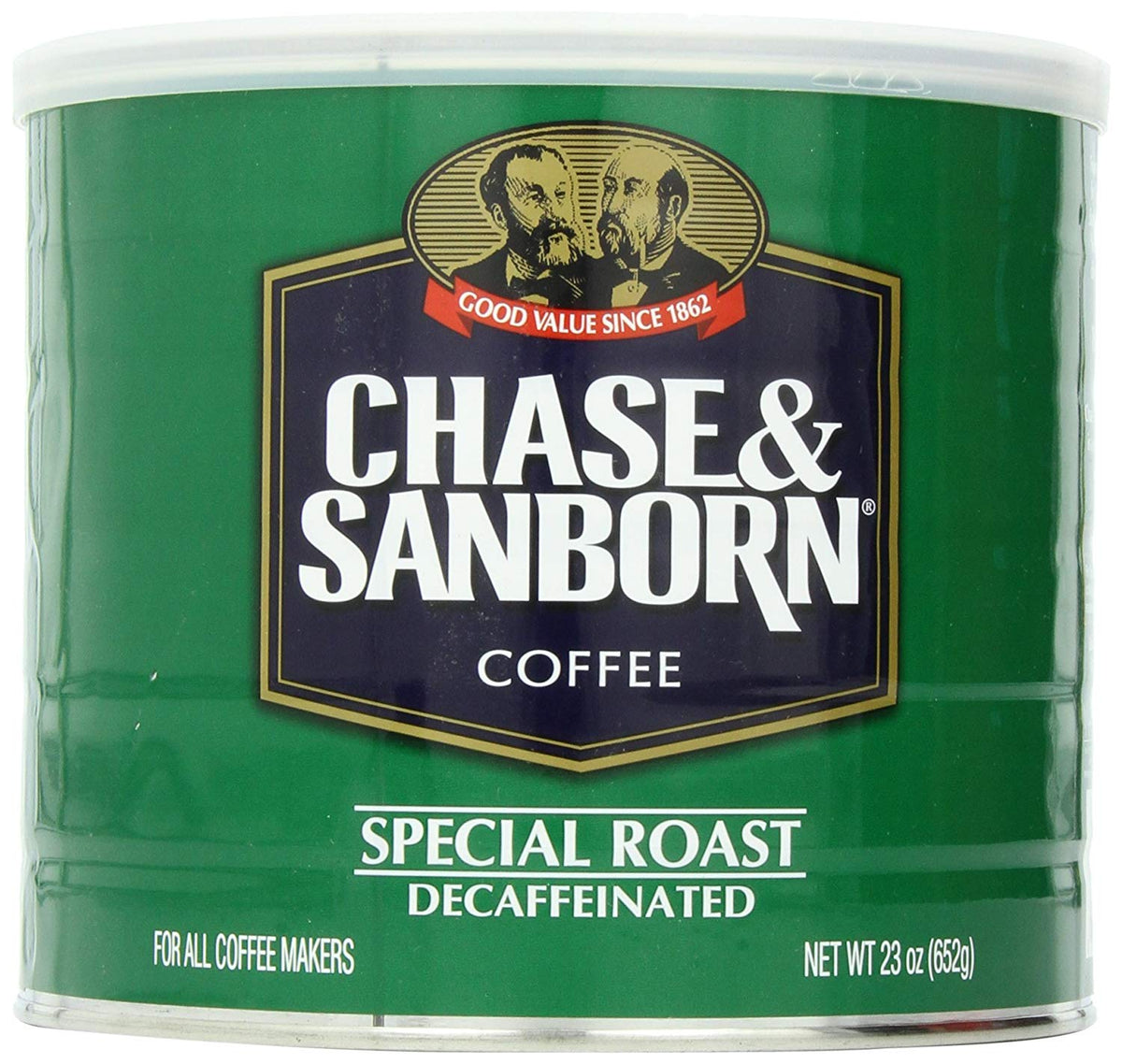 Chase & Sanborn Special Roast Decaf can, smooth caffeine-free flavor.