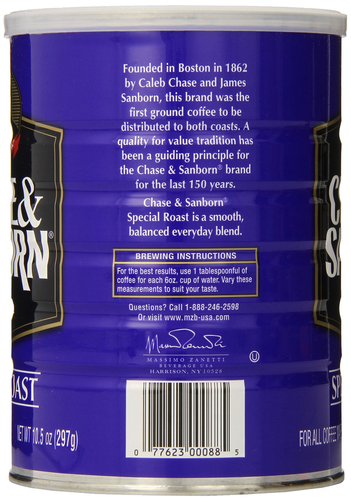 Chase and Sanborn Special Roast coffee can back label, showcasing value and classic blend.