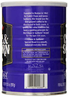 Chase and Sanborn Special Roast coffee can back label, showcasing value and classic blend.