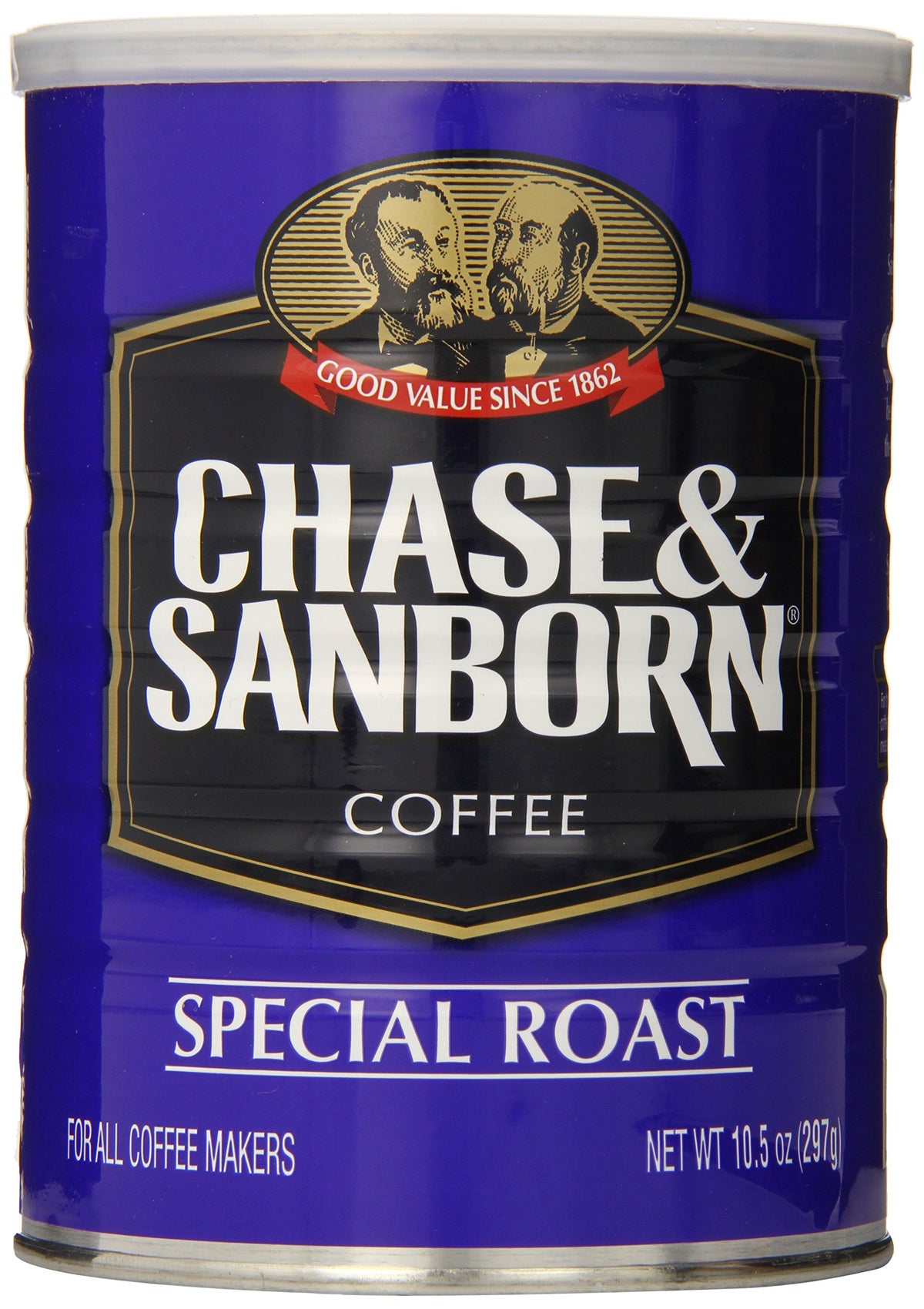 Chase and Sanborn Special Roast ground coffee in recyclable steel can, ideal for morning ritual.