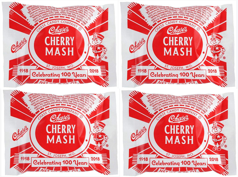 Chase's Cherry Mash bar four-pack display, a shareable chocolate cherry treat.