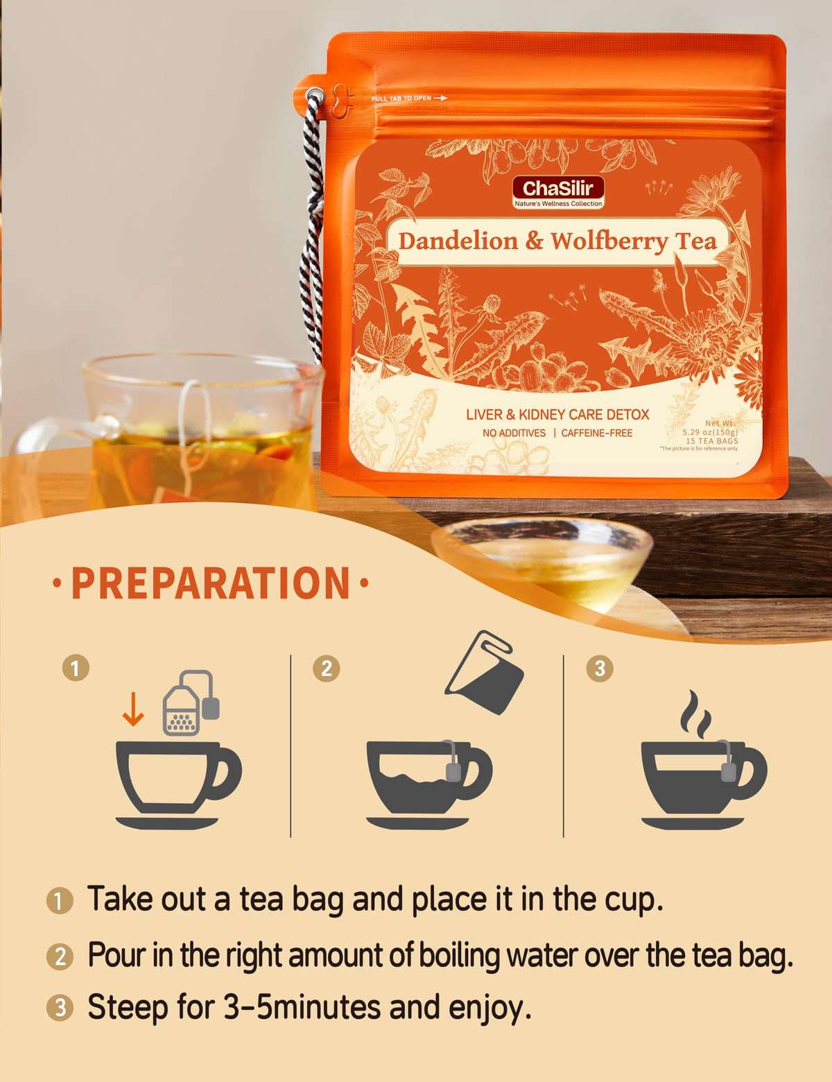 ChaSilir brewed tea in a cup with warm earthy aroma