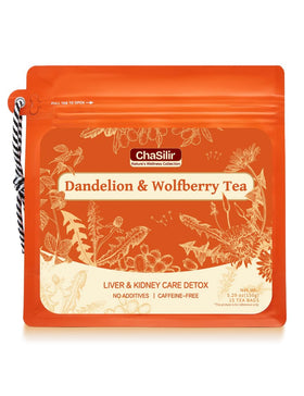 ChaSilir dandelion-wolfberry tea bag ready for a gentle detox ritual
