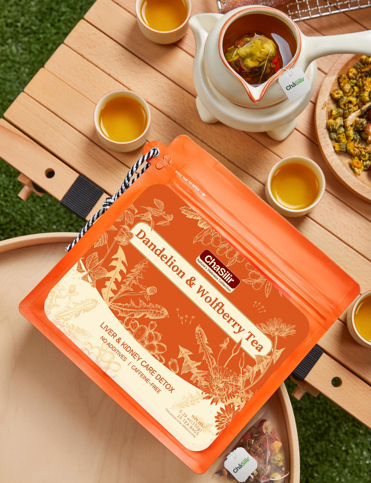 ChaSilir dried dandelion-wolfberry herbs reveal rich, earthy notes