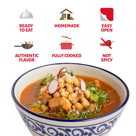 Chata Pozole pork and hominy ingredients preview for rich texture