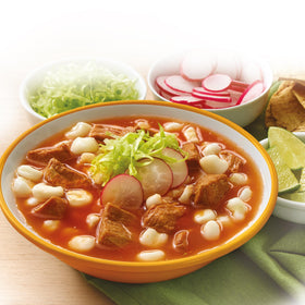 Chata Pozole serving steaming bowl ready to enjoy in minutes