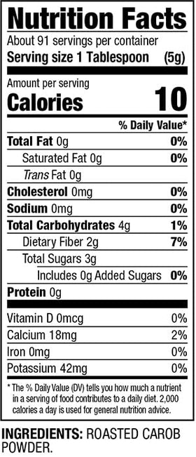 Chatfield's Carob Powder non-GMO and kosher certification close-up