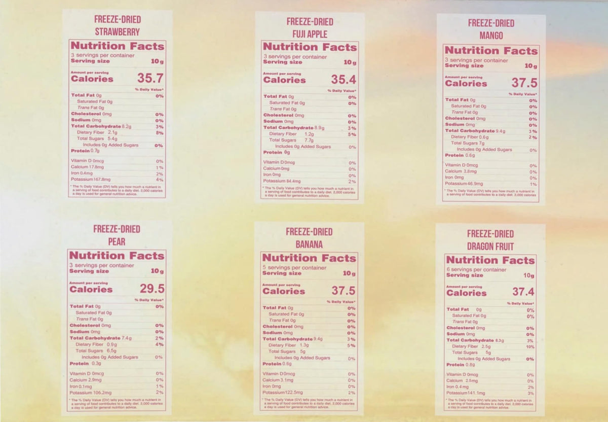 CHAVI Freeze Dried Mixed Fruits can side view showing compact six-can packaging