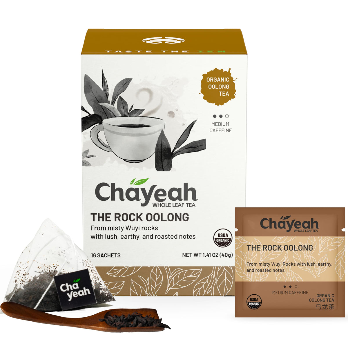 ChaYeah Rock Oolong pyramid bags brewing convenience with rich aroma.