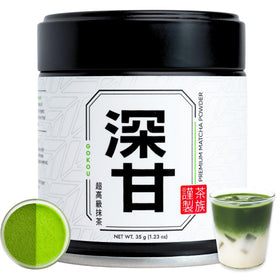 Chazoku Gokou tin front highlights premium ceremonial matcha for refined rituals.