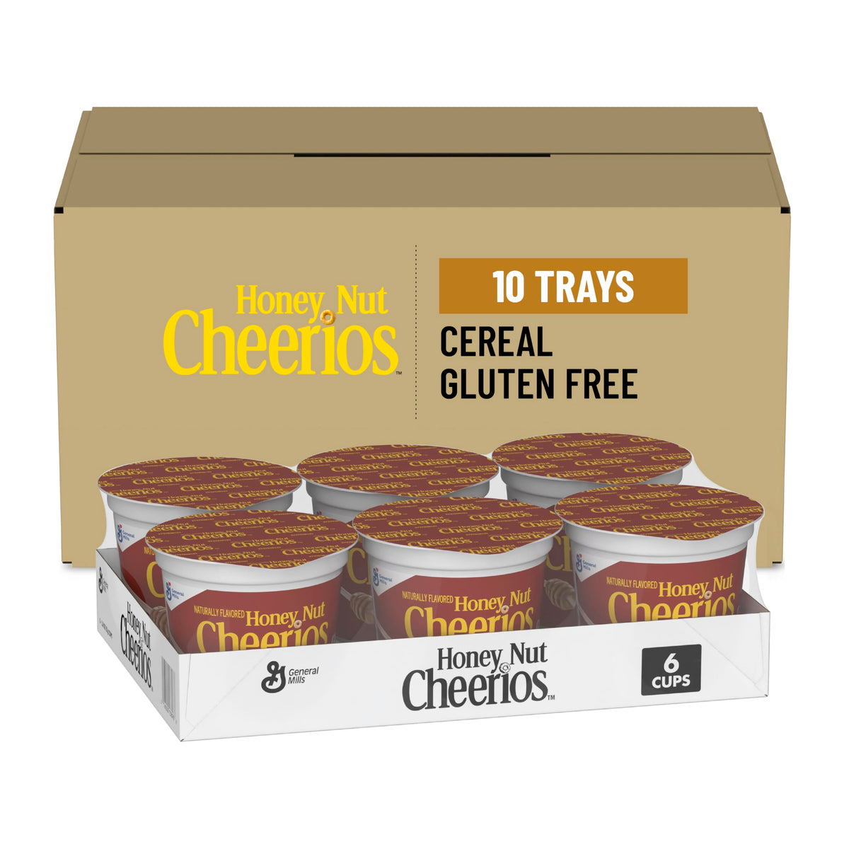 Cheerios Honey Nut single-serve cup sits on the pantry shelf for quick breakfast.