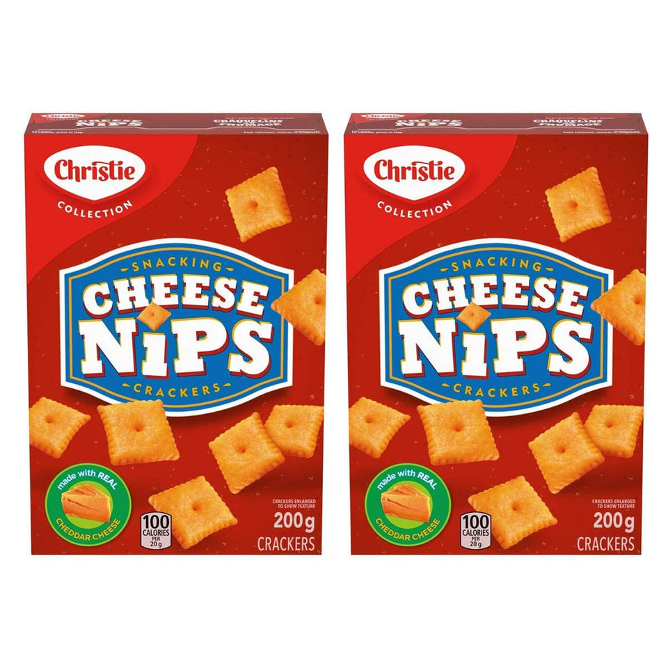 Cheese Nips cheddar baked crackers two-box bundle on counter, ideal for lunchboxes