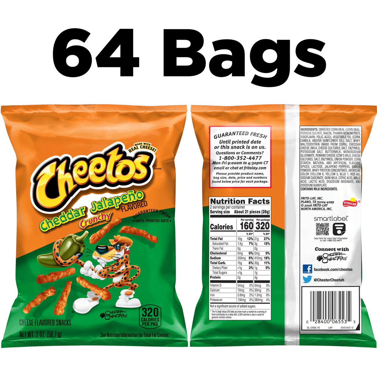 Cheetos 64-pack box emphasizing bulk convenience for gatherings and families